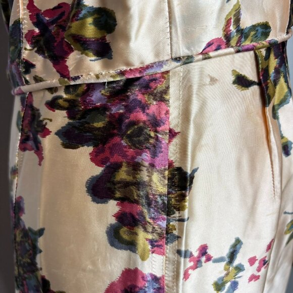 Vintage 50s Jeanette Alexander Of California Floral Satin Dress Small Cream Zip - Picture 7 of 11